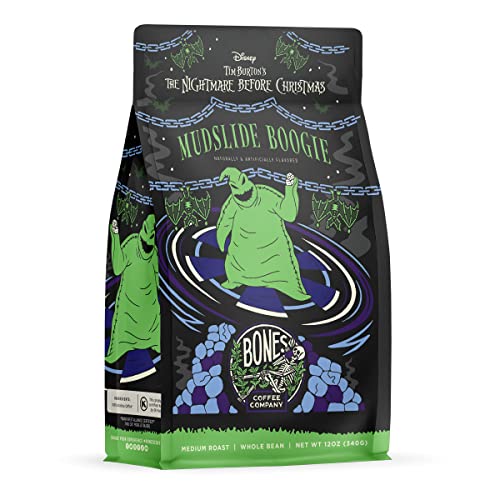Bones Coffee Company Mudslide Boogie Ground Coffee Beans Chocolate Mudslide Flavor, Made with Arabica Coffee Beans, Medium Roast Gourmet Coffee Inspired by The Nightmare Before Christmas (12 oz) - Chocolate Mudslide (Ground)