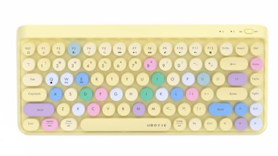 UBOTIE Portable Bluetooth Colorful Computer Keyboards, Wireless Mini Compact Retro Typewriter Flexible 84Keys Design Keyboard (Yellow-Colorful) - Yellow-colorful