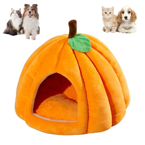2024 New Pumpkin Cat Bed, Cat Beds for Indoor Cats Cute Pumpkin Shape Cat Cave Bed Cat Tent with Removable Cushion, Halloween Cat House Bed Warm Sleeping Bed for Cats Small Dogs (Orange, 18inch) - Orange - 18inch