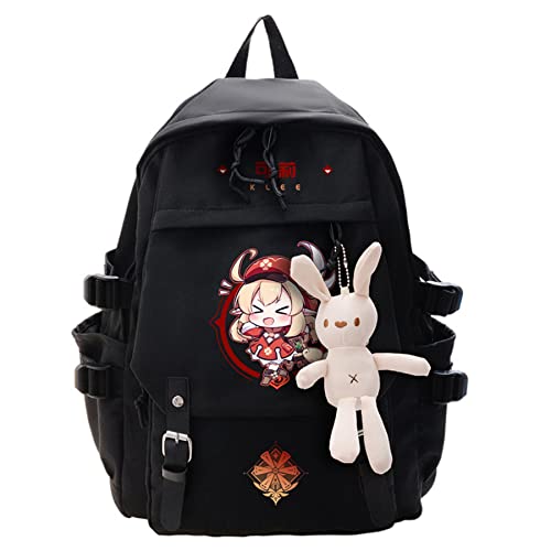 Genshin Impact Klee Backpacks Bookbag bag Daypack for Teens Adult Large Capacity Travel Bag 18" With Cute Doll of Bunny - Klee - One Size(17.7"x12.5"x5.1")with a duck doll
