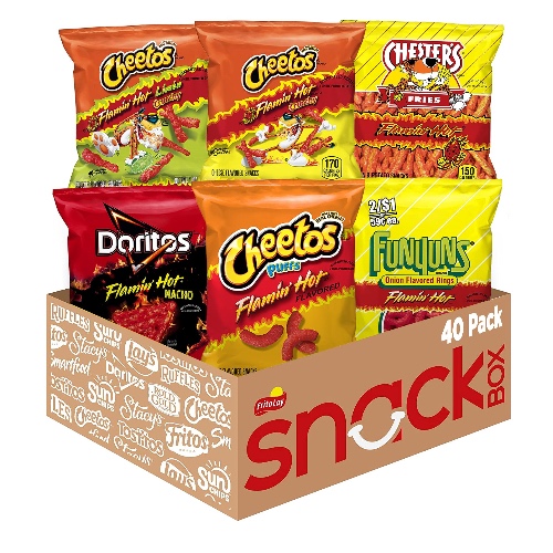 Frito Lay Flamin' Hot Mix, 6 Flavor Single Serve Cheetos, Doritos, Chester's & Funyuns Variety Pack, (40 Count)