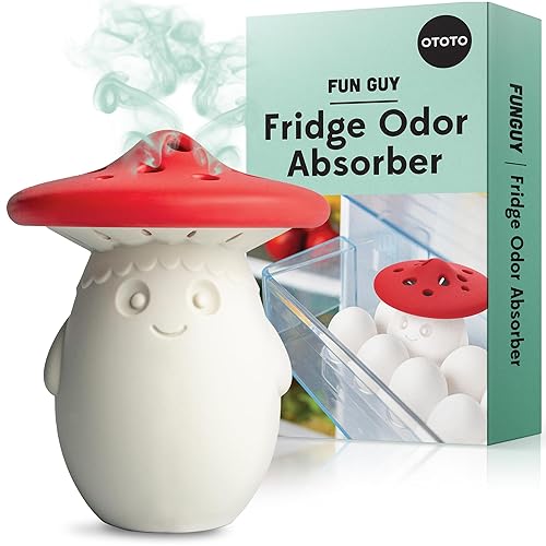 OTOTO Fun Guy Fridge Deodorizer - Food-Grade Fridge Smell Eliminator - Dishwasher Safe and BPA Free Refrigerator Baking Soda Deodorizer Holder- Compact - Mushroom