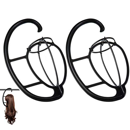 Dreamlover Hanging Wig Stands for Long Wigs, Wig Hangers for Closet, Wig Drying Stands, 2 Sets - Black