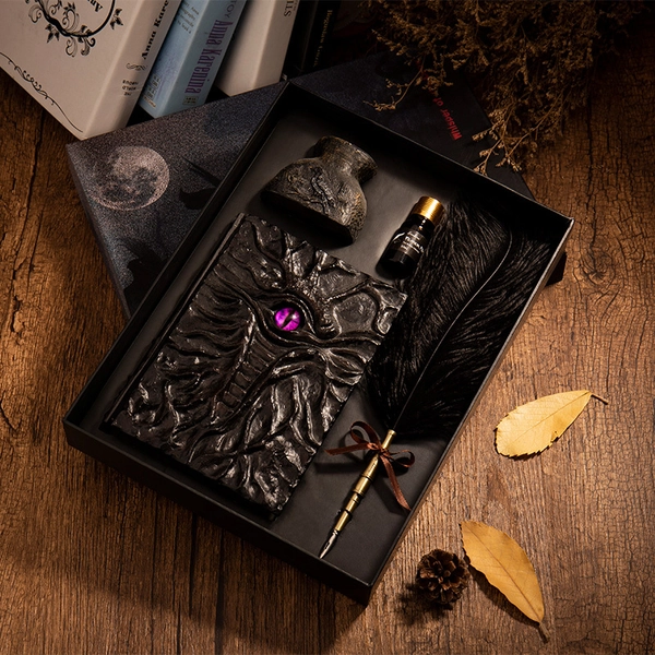 Medieval Feather Pen Set Antique Quill Stationery Calligraphy Gift - Purple