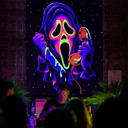 Simpkeely Blacklight Horror Face Tapestry, UV Reactive Ghost Wall Hanging Tapestries, Glow in the Dark Party Backdrop Tapestry for Bedroom, Living Room - 150cm x 200cm - 150.00 x 200.00 cms