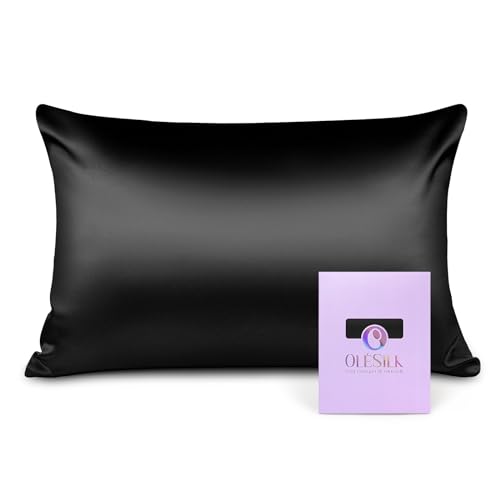 OLESILK 100% Silk Pillowcase for Hair and Skin, Both Sides 16 Momme Real Natural Mulberry Silk, with Hidden Zipper and Gift Box, 1pc, Black, 50x75cm - 50x75cm - Black