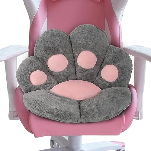 FlyGulls Cat Paw Cushion Kawaii Cat Pillow for Computer Gaming Chair Comfy Cat Paw Seat Cushion for Office Chairs Cute Cat Plush Pillow for Room Decor (Grey, 27.5 x 23.6 Inch) - Grey - 27.5*23.6 Inch