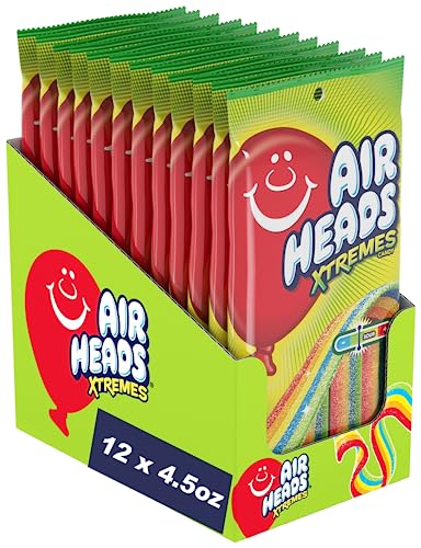 Airheads Xtremes Belts Sour Candy, Rainbow Berry, Non Melting, Bulk Party Bag, 4.5 oz (Pack of 12) - Rainbow Berry - 4.5 Ounce (Pack of 12)