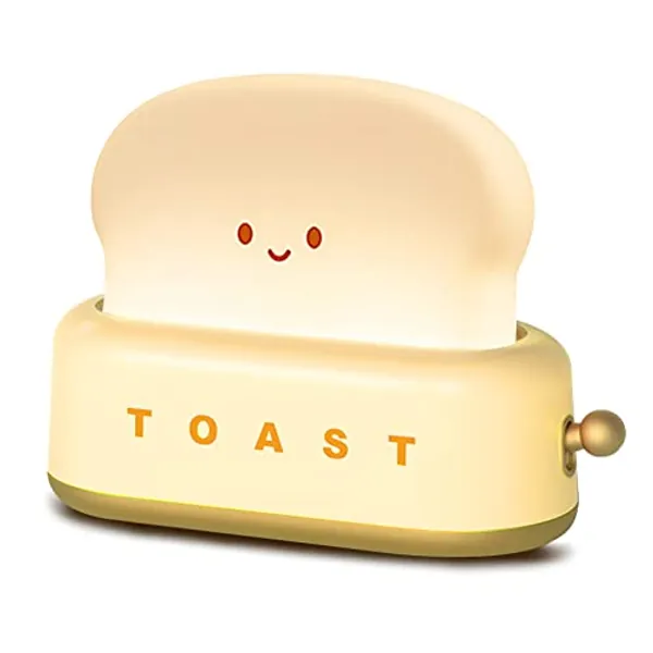 QANYI Small Table Lamp, Cute Toast Bread LED Bedroom Nightstand Light with Timer and Rechargeable, Cool Birthday Gift for Baby Kids Children Girls Boys - Yellow