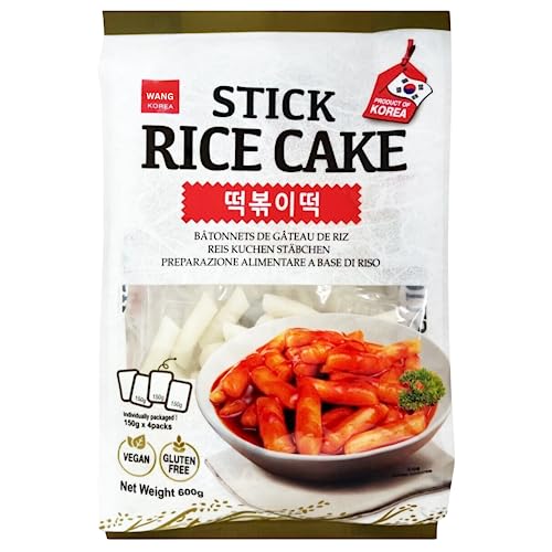 Wang Korean Rice Cake Tteokbokki Topokki 600g | Gluten Free & Vegan Friendly (Stick Original (Pack of 1)) - Stick Original (Pack of 1)