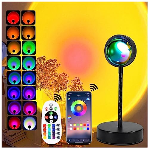Xoddi Sunset Lamp Led Lights For Bedroom Sunset Projection Lamp With APP, 16 Colors Night Light 360° Rotation Sun Lamp For Bedroom Decor And Aesthetic Room Decor Gifts For Women - APP&REMOTE CONTROL