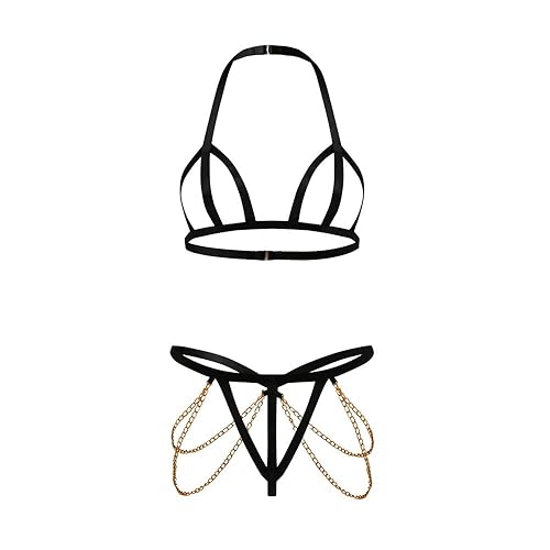 TTPSRY Women Cut Out Lingerie Set Sexy Bra and Panties Set Bandage Bikini Underwired and Knickers Nightwear for Valentine's Day - M - Black