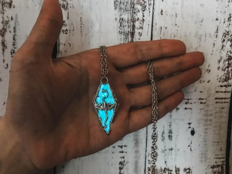 Elder Scrolls Skyrim Emblem Glow in the Dark Necklace Jewelry | Etsy