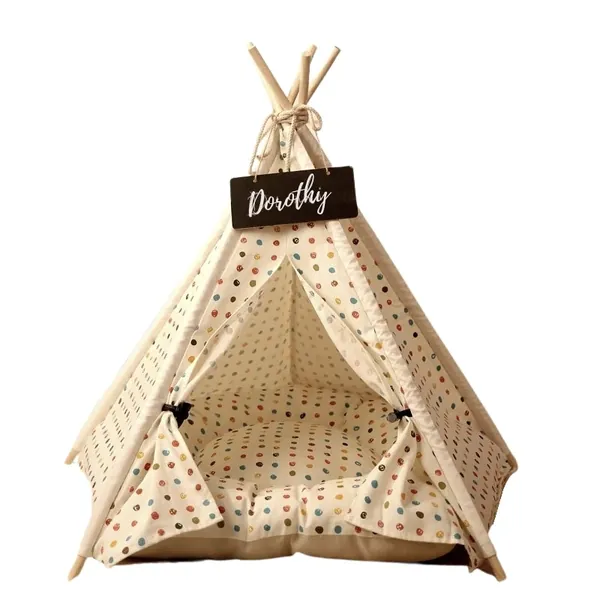 Polka Dot Dog Teepee with Calming Dog Bed by Estilo Living - Medium - 50x50x60cm
