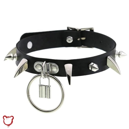 Gothic Rivet Choker with O-Ring - Black