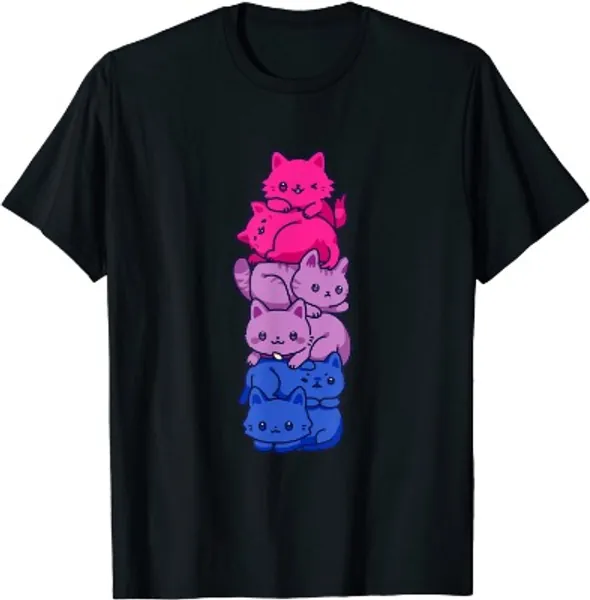 Bi Pride Cat LGBT Bisexual Flag Cute Kawaii Cats Pile Gift T-Shirt
