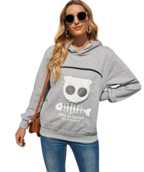 Pet Pouch Hoodie Small Pet Carrier,Dog Cat Pouch Hoodie Sweatshirt Kangaroo Pocket Holder, With Ears Women's Fit