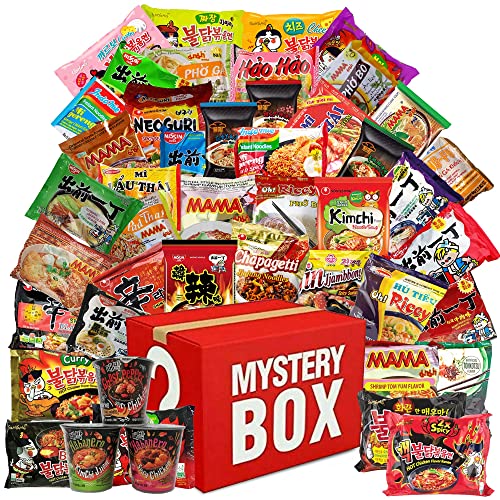 Assorted Ramen Variety Bundle. Instant Noodle Box w/Fortune Cookie & Chopsticks - Nong Shim, Nissin, Samyang, Mama, Acecook, Kung-Fu, Ottogi with Extra Mix Brands. (Hot and Spicy (15 pack)) - 15 Piece set