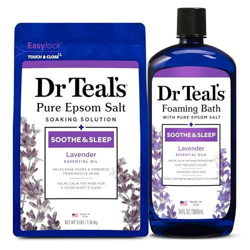 Dr Teal's Epsom Salt Soaking Solution and Foaming Bath with Pure Epsom Salt Combo Pack, Lavender (Packaging May Vary) - 2 Piece Set