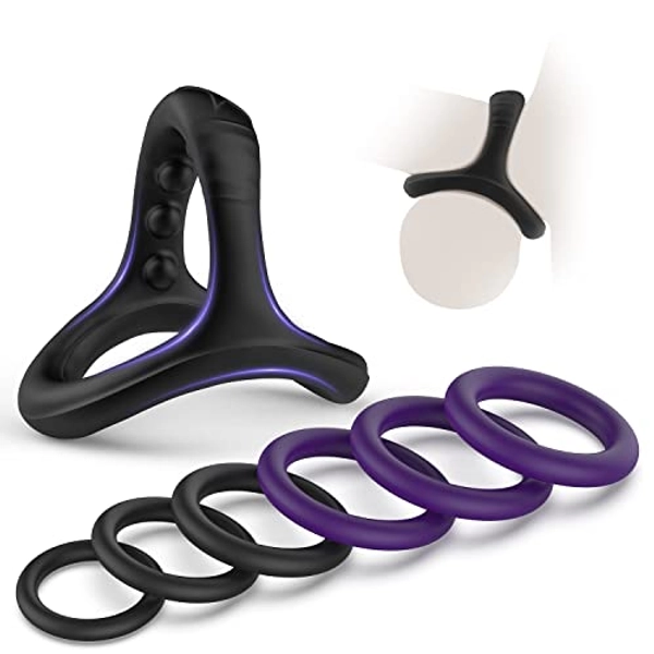 Silicone Penis Rings Set with 7 Different Sizes Cock Rings for Erection Enhancing, Long Lasting Stronger Men Sex Toy, Strechy Adult Sex Toys for Men or Couple （Purple） - Purple