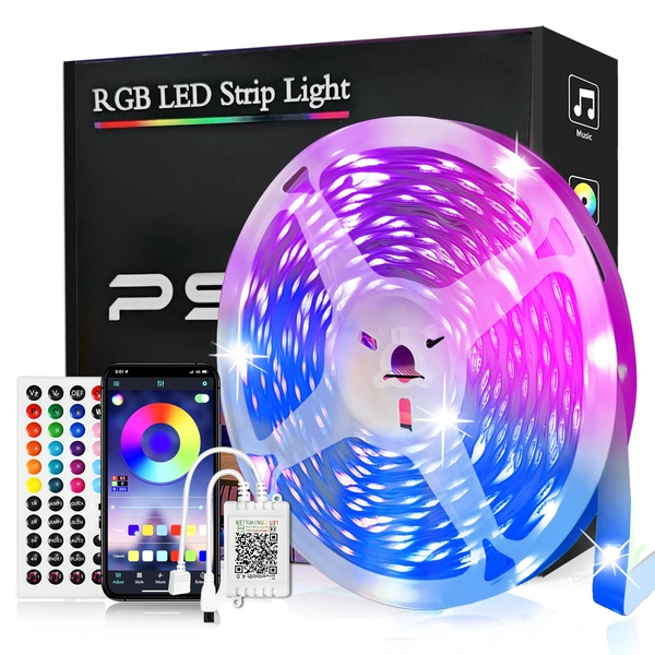 LED-remsa 10 m, PSTAR Bluetooth LED-remsa RGB 24 V med IR-fjärrkontroll app kontrollerbart musikläge, ljuskedja/-band, musik/röstsynkronisering för belysning av hemmet, fest, kök