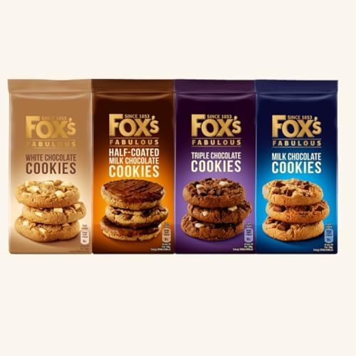Foxs Cookie Selection - Half Coated Chunkie 175g, Triple Chunkie 180g, Milk Chunkie 180g, White Chunkie Cookie 180g, Pack of 4