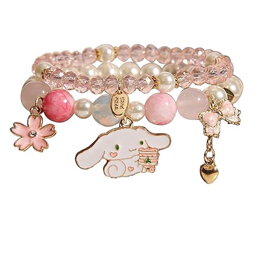 CJIAYUJEW Cute Bracelet Crystal Pearl Bracelet, Anime Elastic Stretch Crystal Bead Bracelet Lovely Cartoon Elastic Beaded Bracelets for Women - A - adjustable
