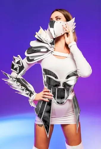 Metallic Feathers Costume Futuristic Cosplay Festival outfit for Show Performance wea