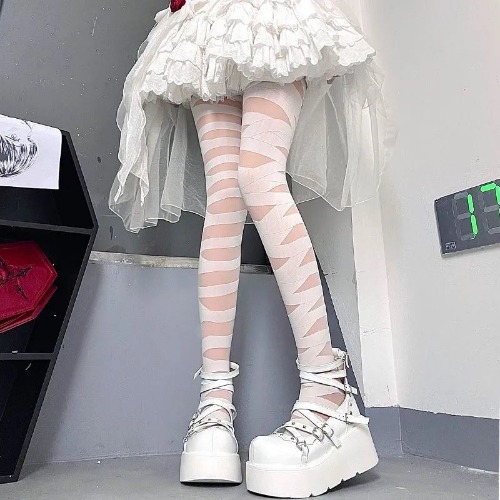 Gothic Anime Lolita Soft Velvet Tights - White / fit for 40-60kg
