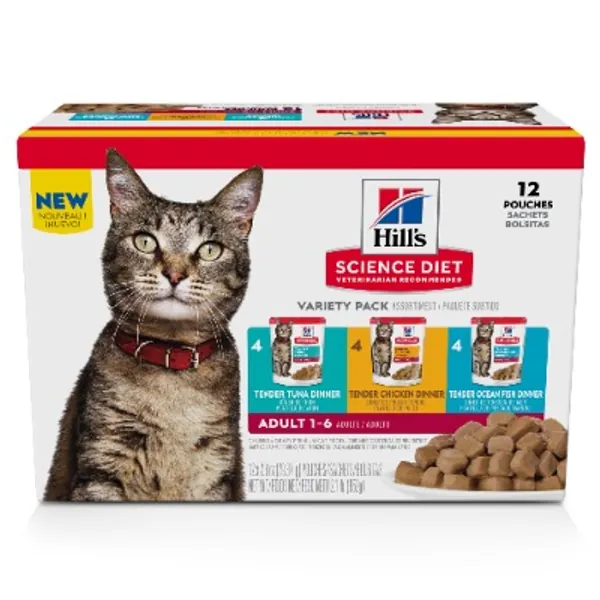 Hill's Science Diet Chicken, Tuna and Ocean Fish Adult Wet Cat Food Variety Pack, 2.8 oz., Count of 12 | Petco
