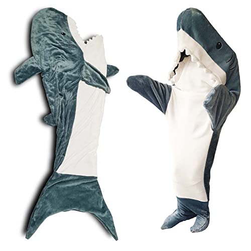 Shark Blanket Super Soft Cozy Flannel Hoodie Shark Sleeping Bag Shark Tail Wearable Fleece Throw Blanket Adult Kids Cosplay Shark Costume Shark Gifts for Shark Lovers(M Size for Height 4'5"-5'3") - Cosplay Shark - M(Suitable for height 4'5"--5'3")