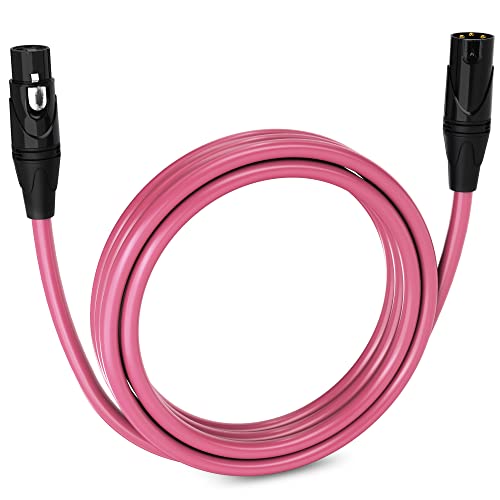 LyxPro 10 Feet XLR Microphone Cable Balanced Male to Female 3 Pin Mic Cord for Powered Speakers Audio Interface Professional Pro Audio Performance and Recording Devices - Pink - 10 Feet - Pink