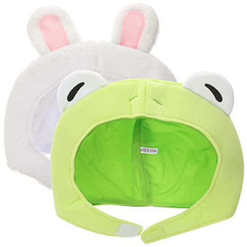 Amosfun 2 Pcs Frog hat Hats Bunny Ears Plush Costume Moving Funny with Dress-Plush Animals Hats Comfortable Frogs Rabbit Caps Hats Photo Props