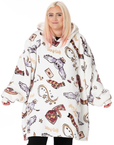 Harry Potter Vuddie Oversized Blanket Hoodie Women Ladies Fleece One Size - White