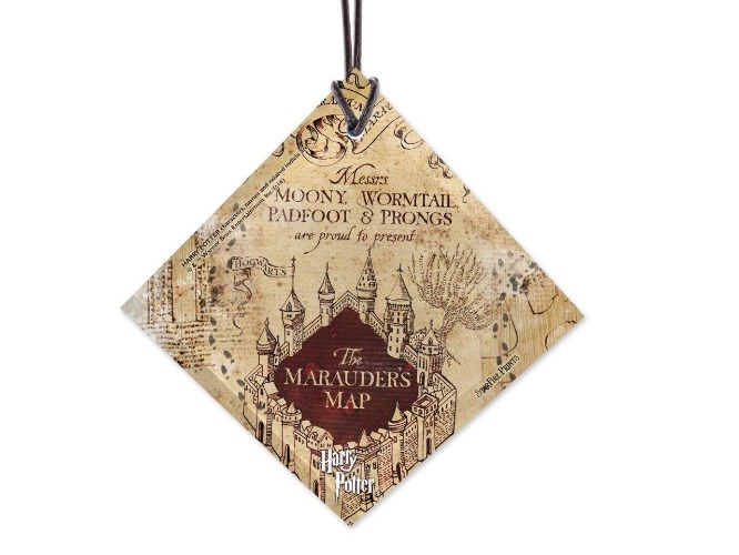 Trend Setters Harry Potter - Marauder's Map - I Solemnly Swear - Mischief Managed - 3.5” Starfire Prints Hanging Glass Accessory | Complimentary Red Velveteen Gift Bag - 