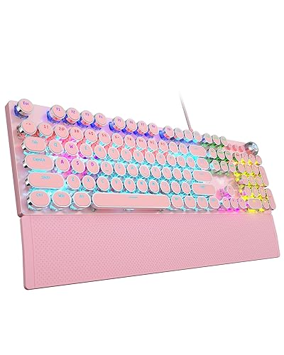AULA F2088 Typewriter Keyboard,Mechanical Gaming Keyboard with Control Knob,Removable Wrist Rest,Backlit RGB Keyboard,108 Keys Wired Keyboard,Pink Keyboard Gaming for PC/MAC/Laptop - Pink