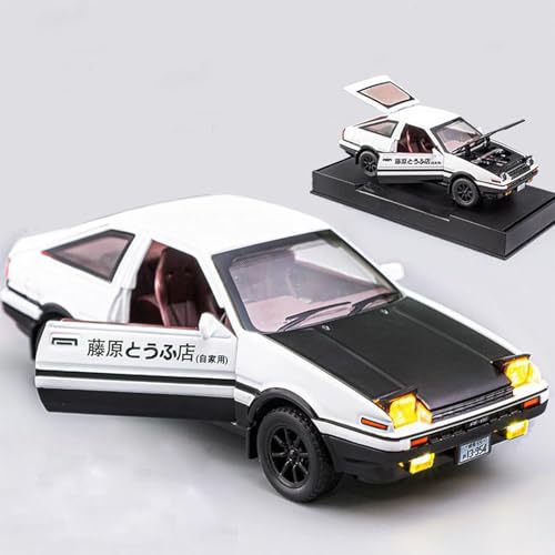 Mzexoma 1:28 Initial D Toyota Trueno AE86 Alloy Diecast Car Model, Sports Car Toys for Kids and Adults,Pull Back Vehicles Toy Cars (Black -Type B) - Black-type B (With Basement,headlights &Fog Lights On)