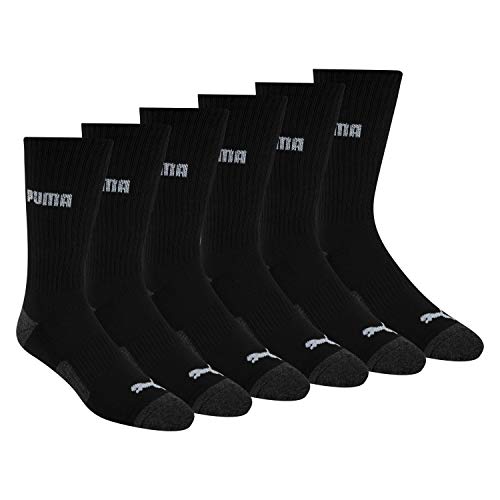 PUMA mens 6 Pack Crew Socks - 10-13 - Black/Grey Logo