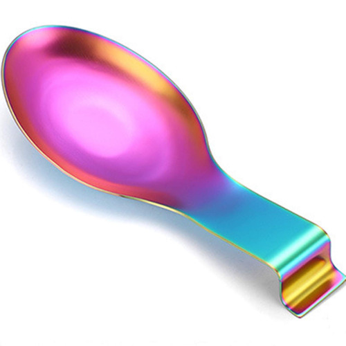 Modern Stainless Steel Spoon Rest, Stainless Steel Utensil Spoon Rest Holder, Spatula Ladle Holder, Brushed Finish, Countertop Heavy Duty,Dishwasher Safe 3.8 x 9.4 Inch (Rainbow 1PC)