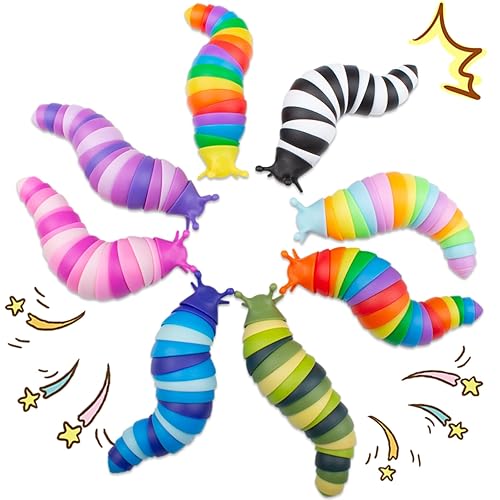 Cevioce 8 PCS Fidget Toys Slug for Adults Anxiety Sensory Toys for Party Favors Toddler Fidget Toys Age 3-4 ADHD Autism Toys for Anxiety Stress Christmas Stocking Stuffers Gifts for Boys Girls - 8PC--Medium size