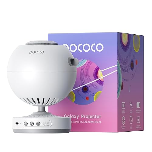 POCOCO Galaxy Star Projector for Bedroom with Replaceable Optical Film Discs, Home Planetarium Night Light Projector with High-Definition Soft Light for Relax, Study, and Meditate, Stress Relief Gifts - White