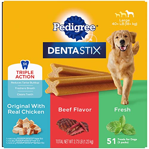 PEDIGREE DENTASTIX Large Dog Dental Care Treats Original, Beef & Fresh Variety Pack, 2.73 lb.Pack (51 Treats) - Variety: Chicken, Beef & Fresh - 51 Count (Pack of 1)