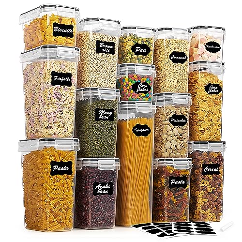 Vtopmart Airtight Food Storage Containers Set with Lids, 15pcs BPA Free Plastic Dry Food Canisters for Kitchen Pantry Organization and Storage, Dishwasher safe,Include 24 Labels, Black - Black