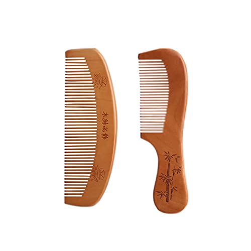 Handmade Wooden Comb, 2 Pieces Fine Teeth, Anti-static Natural Peach Wooden Comb for Hair, Beard, Pet Hair Finishing (Brown) - 2 Count (Pack of 1)
