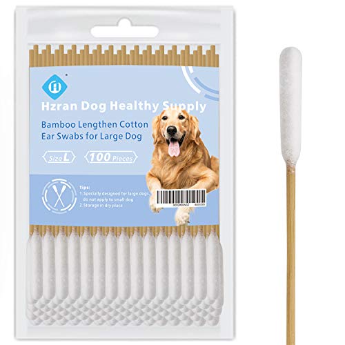 Hzran Cotton Buds for Dogs, 6 Inch Cotton Buds for Large Dog Ears, Lengthen Cotton Swabs for Cleaning Dogs Ears, Apply Medicine, Clean Wound, Bamboo Cotton Buds for Large Dog(100 Pieces) - 100 Pieces