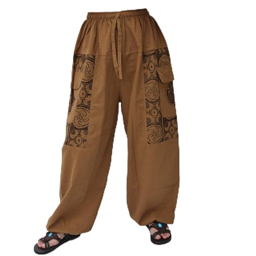 Siamrose Harem Pants Yoga Pants Men Women Casual Lounge Pants 2 Big Pockets - One Size - Brown