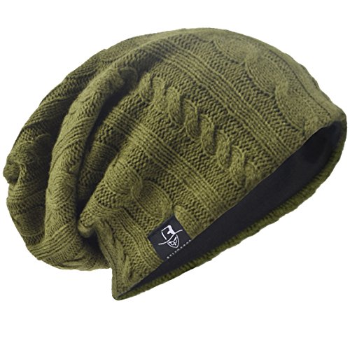 HISSHE Men's Slouch Slouchy Beanie Oversize Summer Winter Skull Cap N010 - Medium - Cable-green