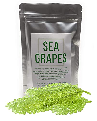 Naturegrail Umibudo Sea Grapes - Delicious Green Caviar Seaweed - Dehydrated Seagrapes in Brine, Net weight: 1.76oz/50g - makes 1/2 pound once soaked