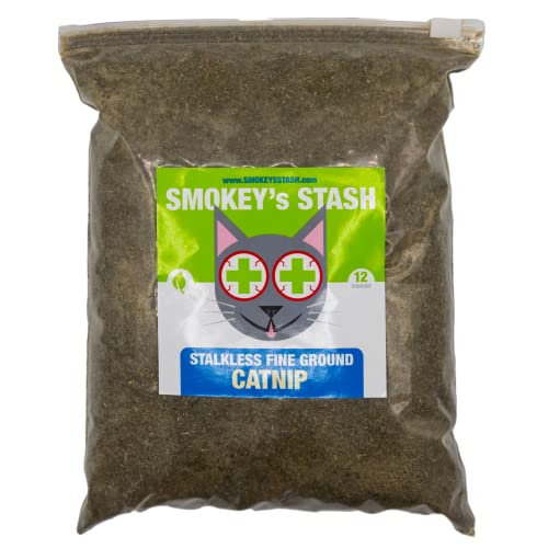 Smokey's Stash Catnip Stalkless Dried Ground Premium Bulk 12 Ounce Bag Strong Cat nip for Cats - 12 ounce