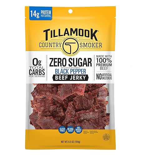 Tillamook Country Smoker Keto Friendly Zero Sugar Beef Jerky, Black Pepper, 6.5 Ounce - Black Pepper - 6.5 Ounce (Pack of 1)